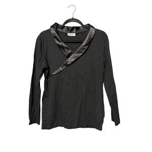 Temperley London Black Satin Trim Wrap Neck Top Medium